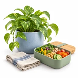 Plante en bonne santé et repas de légumes préparé.