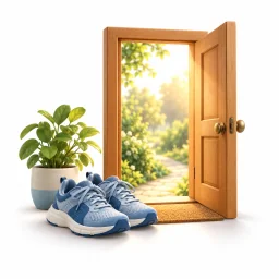 Chaussures près d’une porte ouverte accueillante.